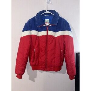Emilio D' Italia Vintage Ski Jacket Corduroy Red Blue Size Medium Full Zip